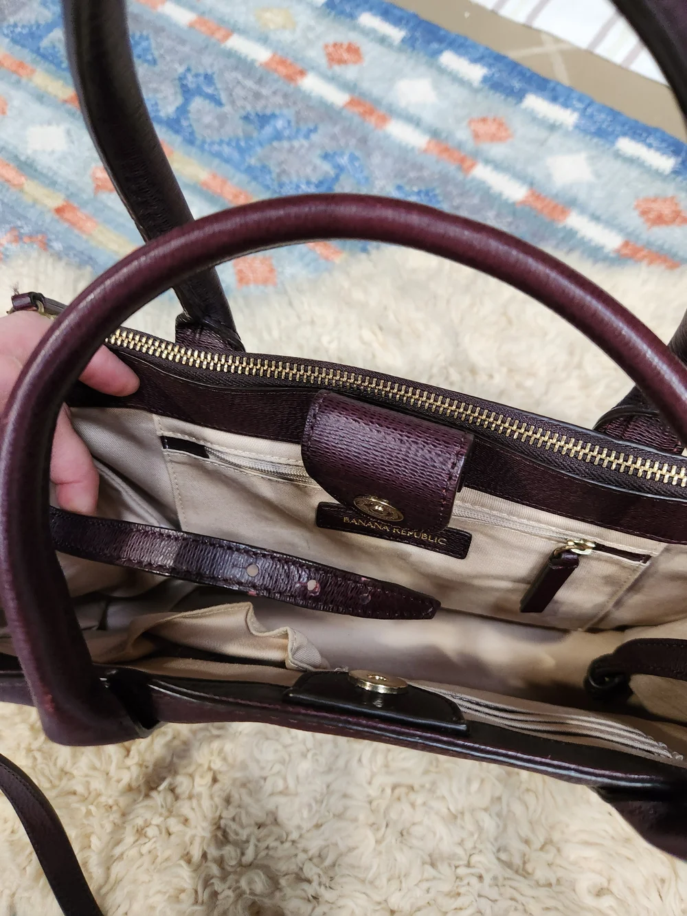 Banana Republic Structured Lady Bag Burgundy Leather Satchel Crossbody EUC